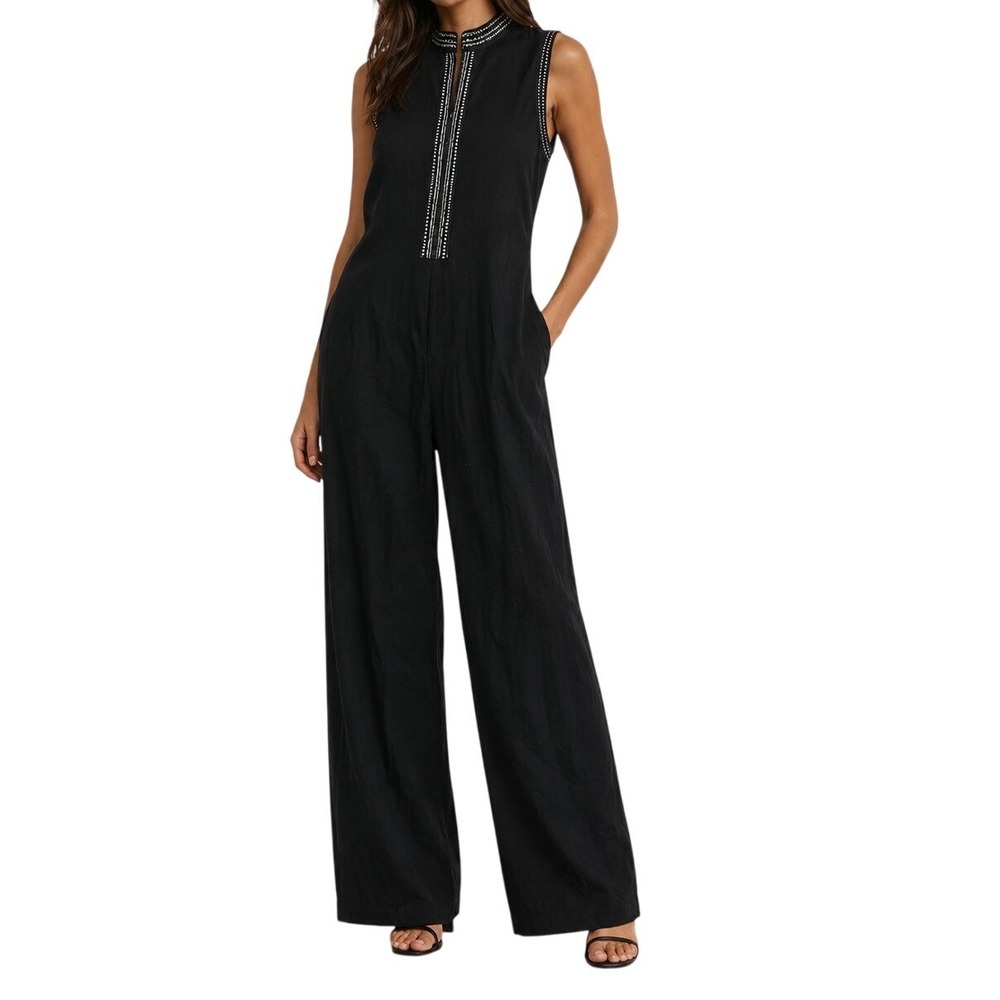 Black‎ Cotton Sleeveless Wide Leg Jumpsuit Women's Small